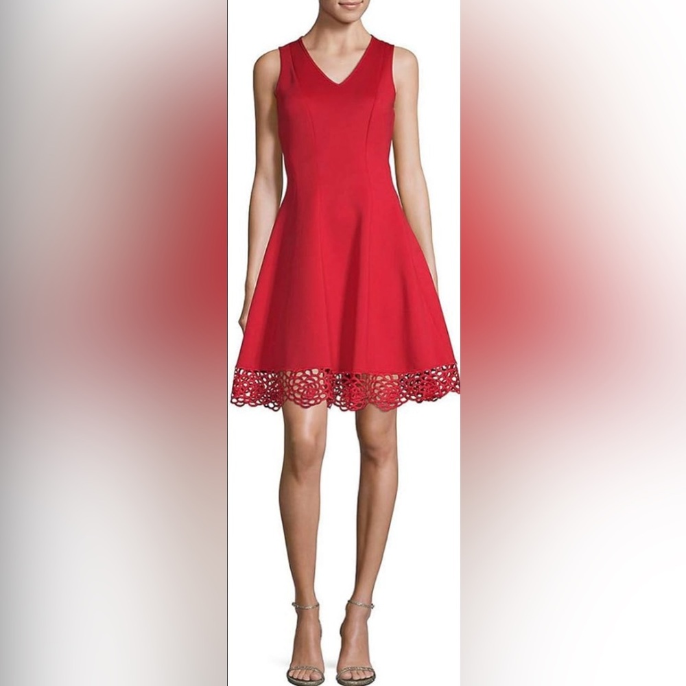Elegant Red Dress with Lace Hem